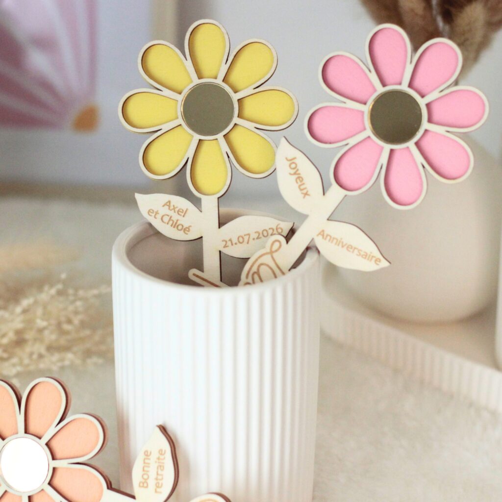 fleur décorative en bois marguerite personnalisée