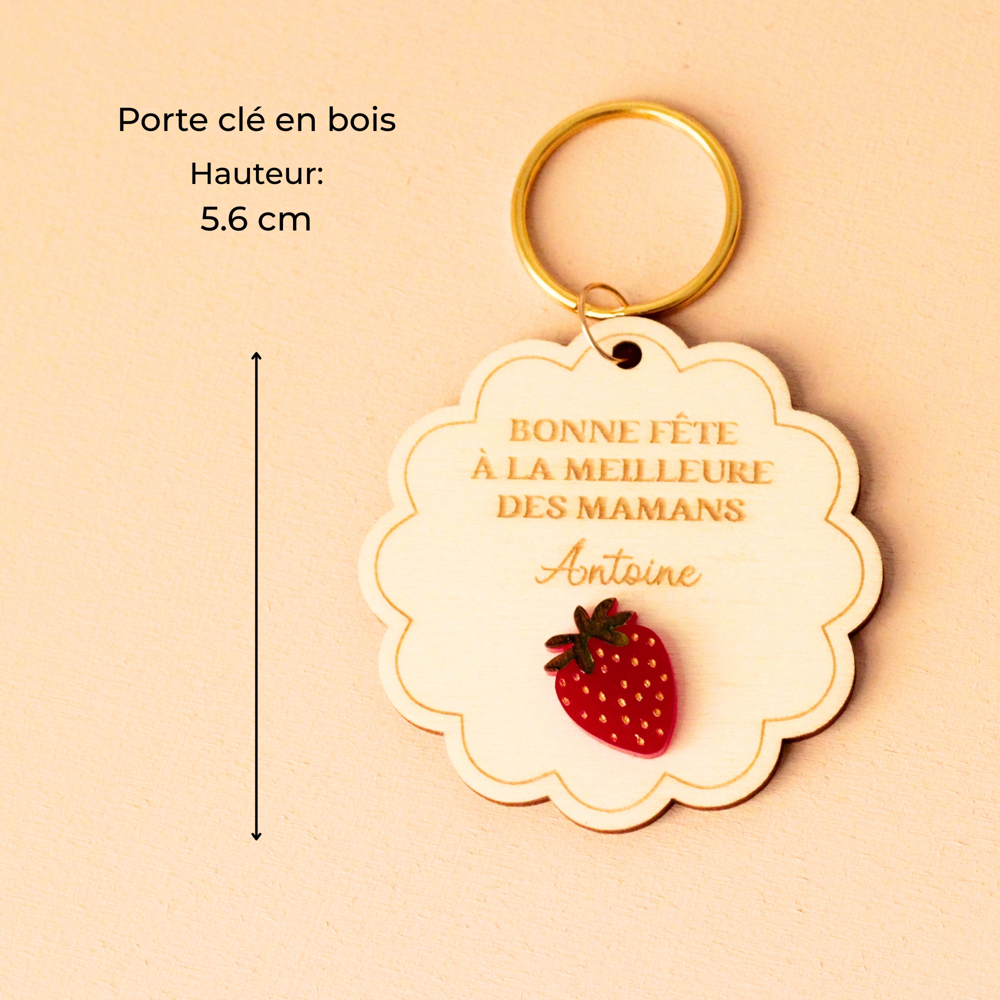 Porte-clés en bois forme ronde avec fraise décorative – cadeau personnalisé artisanal made in France