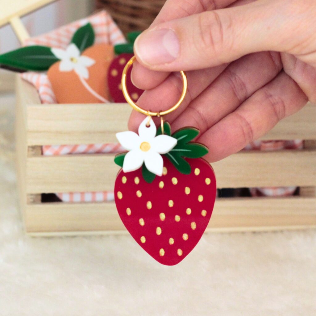 Porte-clés personnalisé fraise 🍓 bijou de sac fruit kawaii avec prénom