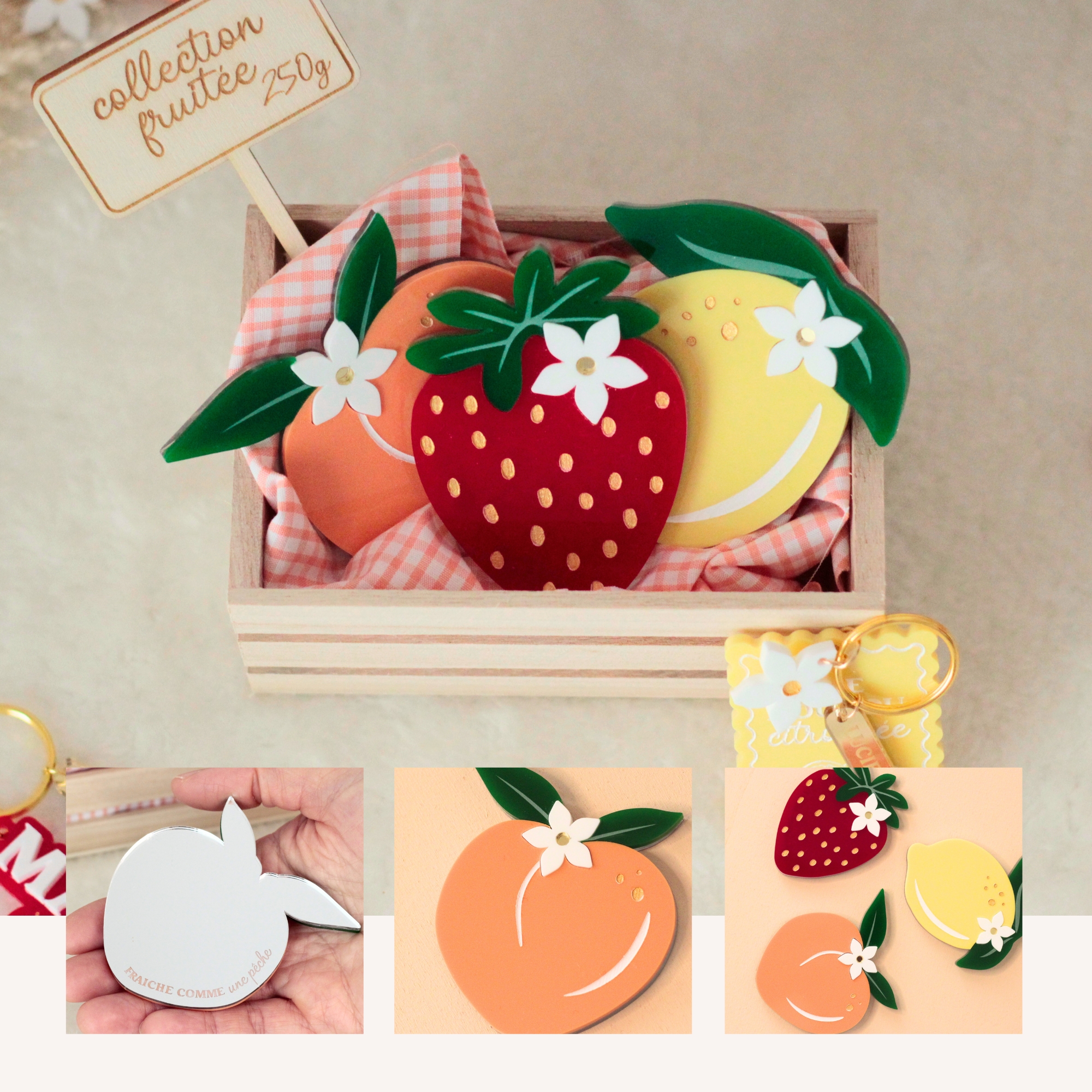 cadeau femme miroir de poche personnalisé collection fruitée
