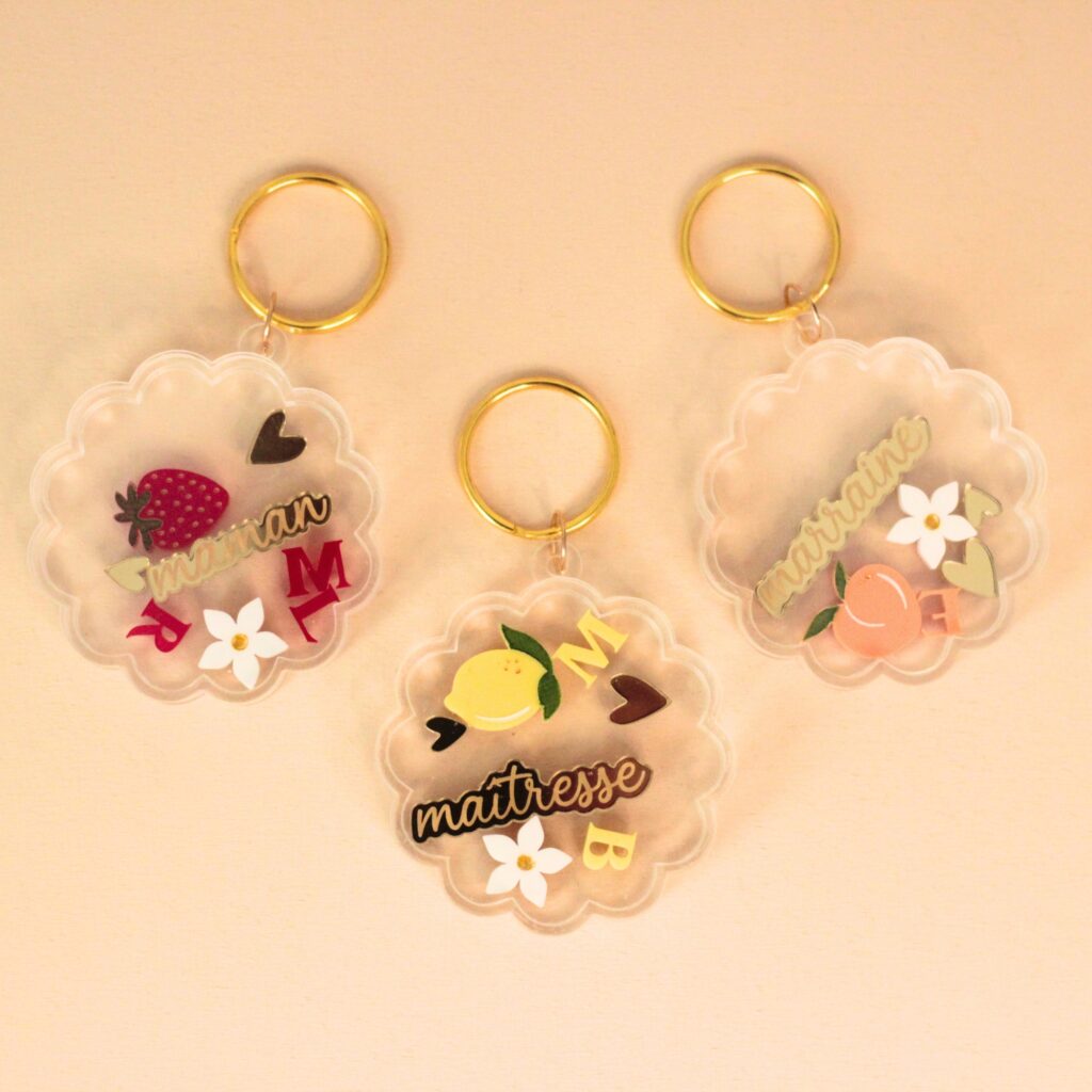 Duo de porte-clés shaker citron personnalisables avec prénom, cadeau invité fait main en France pour baptême mariage anniversaire