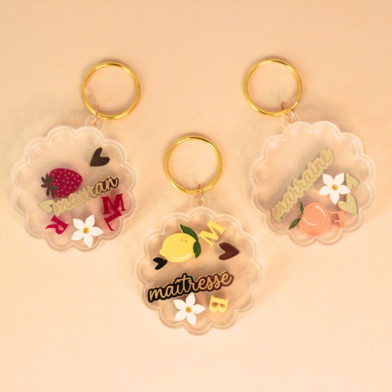 Duo de porte-clés shaker citron personnalisables avec prénom, cadeau invité fait main en France pour baptême mariage anniversaire