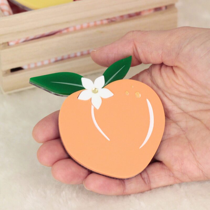 miroir de poche personnalisé en forme de pêche pour femme