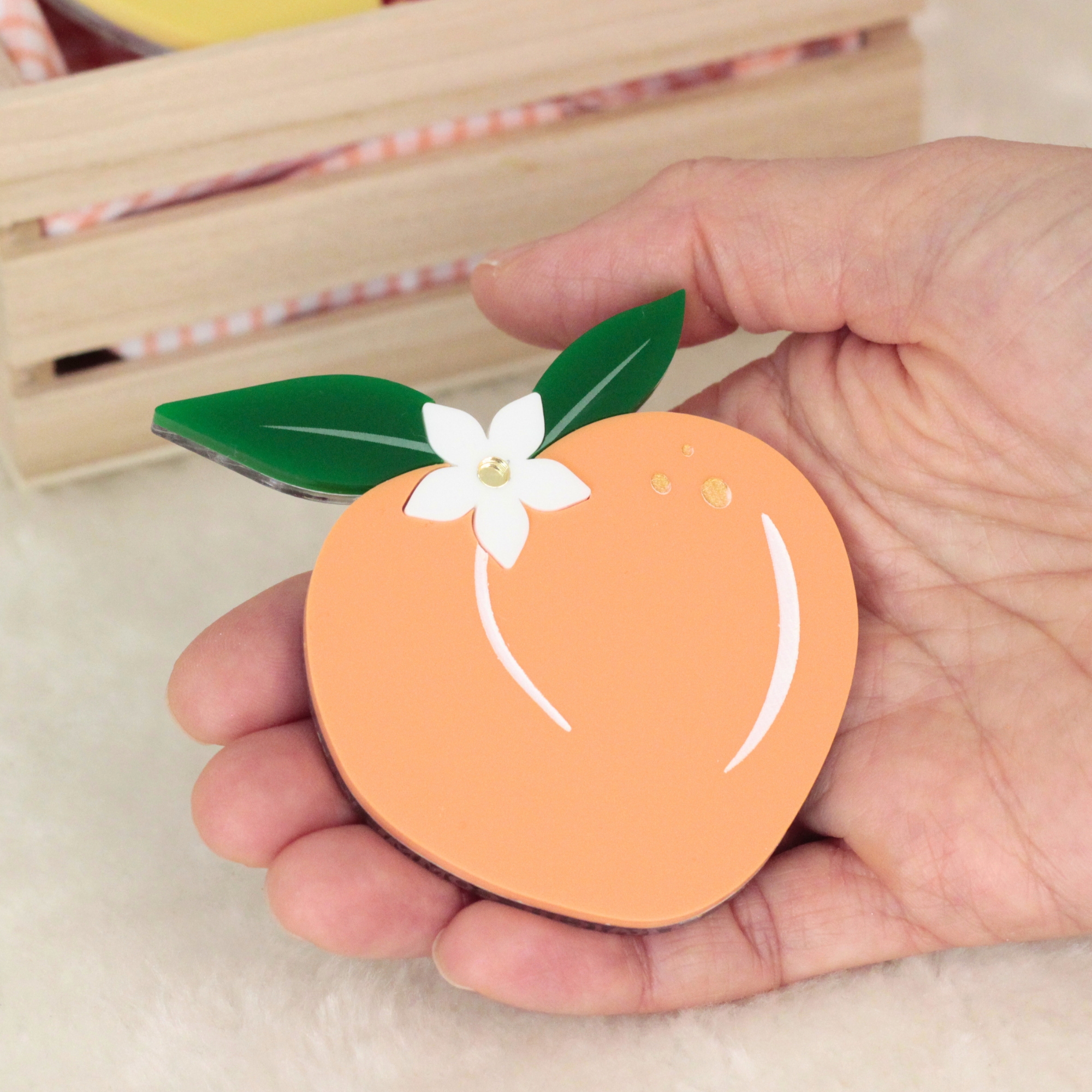 miroir de poche personnalisé en forme de pêche pour femme