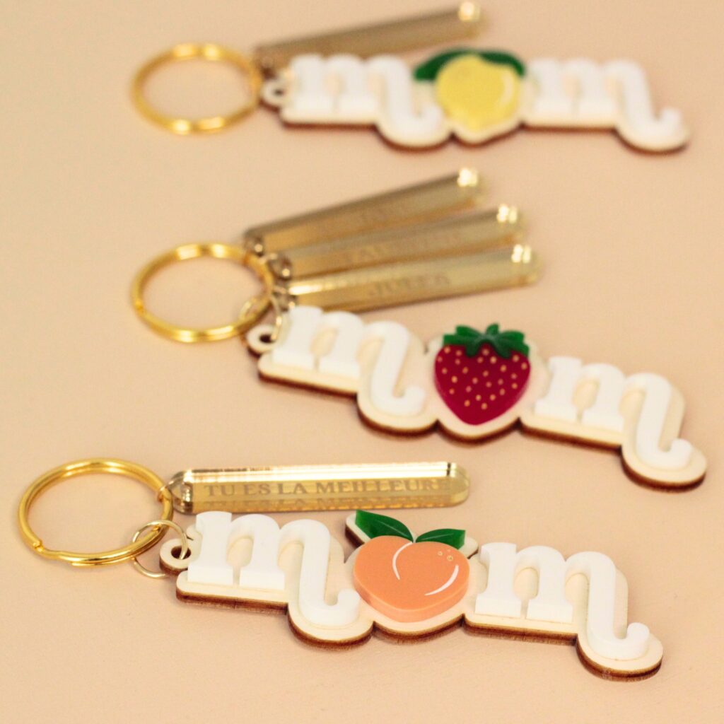 porte clé fruit personnalisé fraise pêche citron pour maman