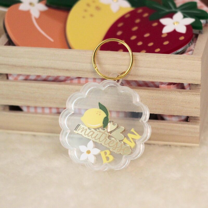 Porte-clé shaker citron fleuri personnalisable Porte-clé shaker citron fleuri personnalisable avec prénom, cadeau invité fait main en France pour baptême mariage anniversaire
