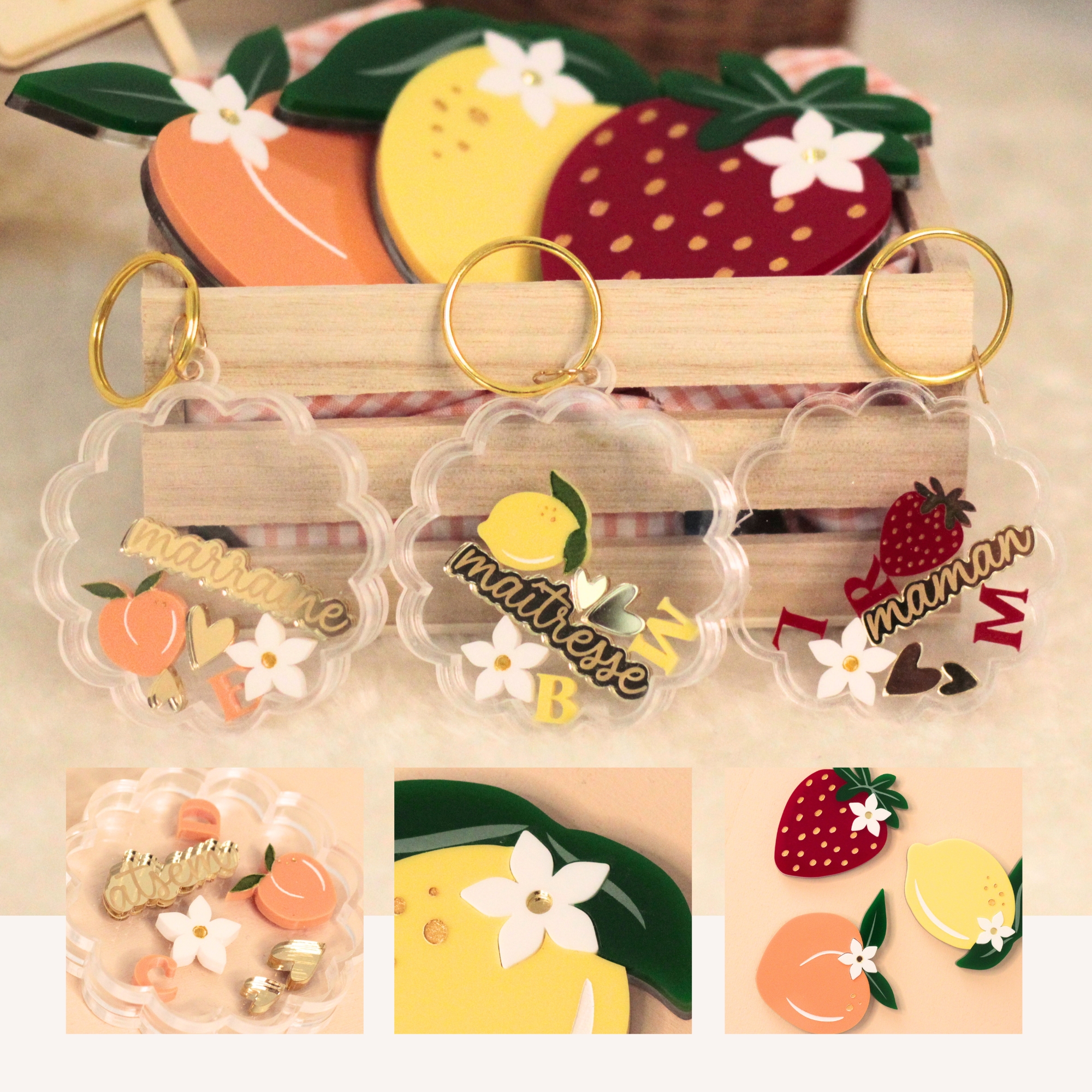 Porte-clé shaker citron personnalisable avec confettis, cadeau invité fait main en France pour baptême mariage anniversaire