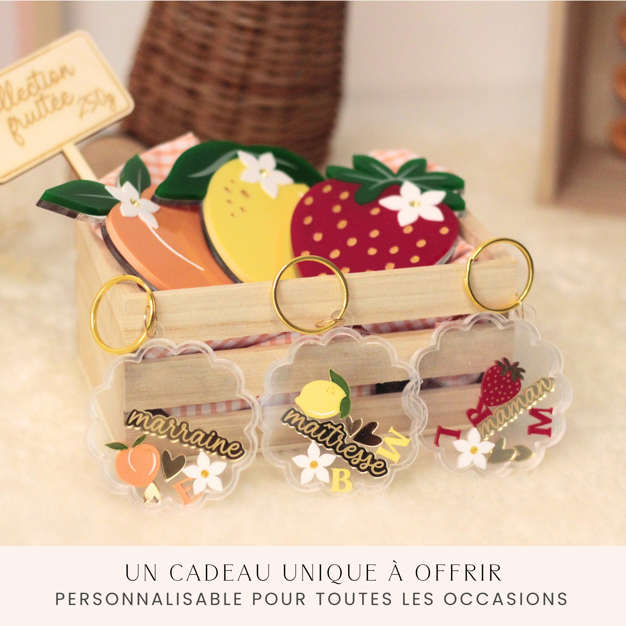 Porte-clé shaker citron personnalisé, cadeau invité fait main en France pour baptême mariage anniversaire ou baby shower
