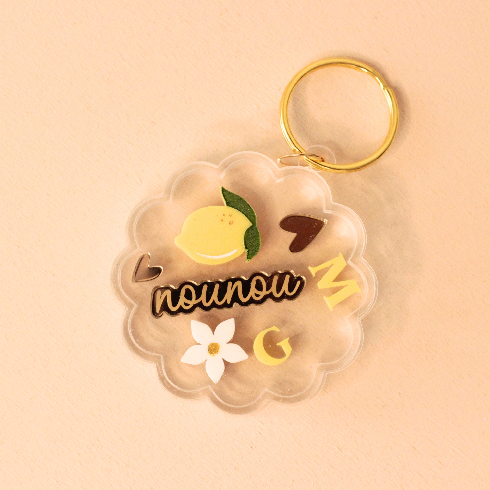 Porte-clé shaker citron personnalisé avec prénom, création artisanale made in France pour cadeau invité baptême mariage
