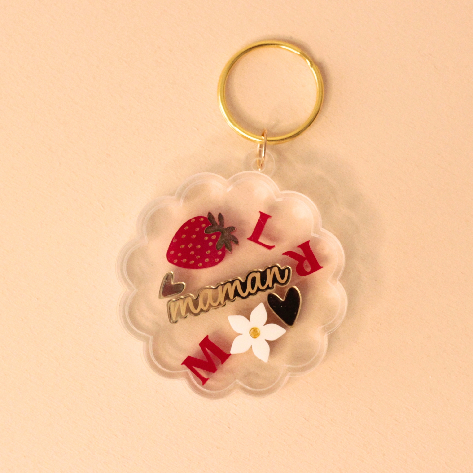 Porte-clé shaker fruité en acrylique personnalisable, cadeau invité artisanal fait main en France pour baptême mariage anniversaire