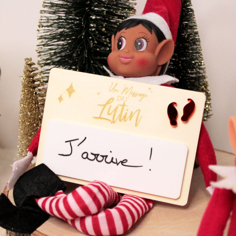 Ardoise lutin farceur effaçable en bois pour message de Noël