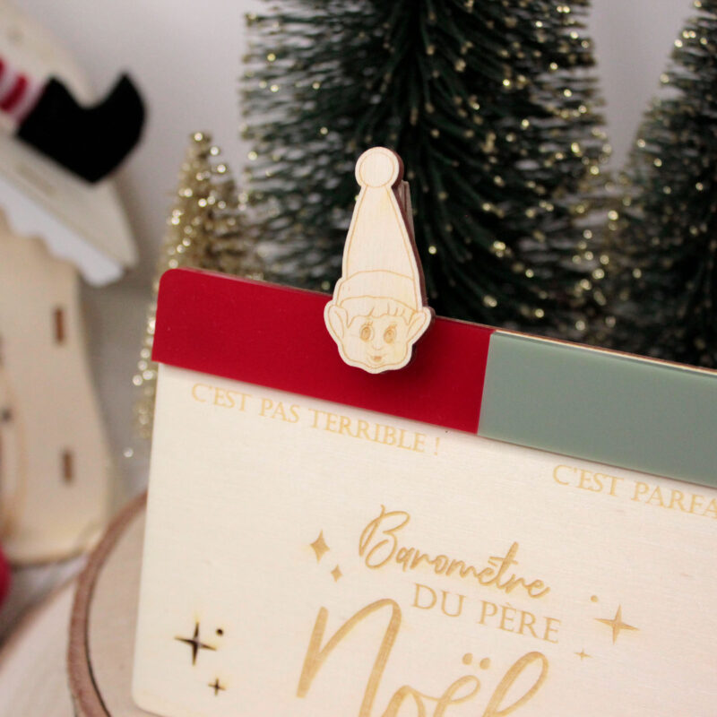 Baromètre du Père Noël en bois avec curseur lutin en acrylique