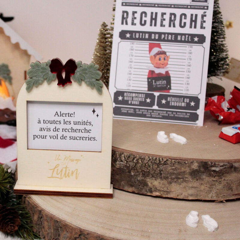 Bêtise lutin farceur avec affiche recherché et accessoires de Noël