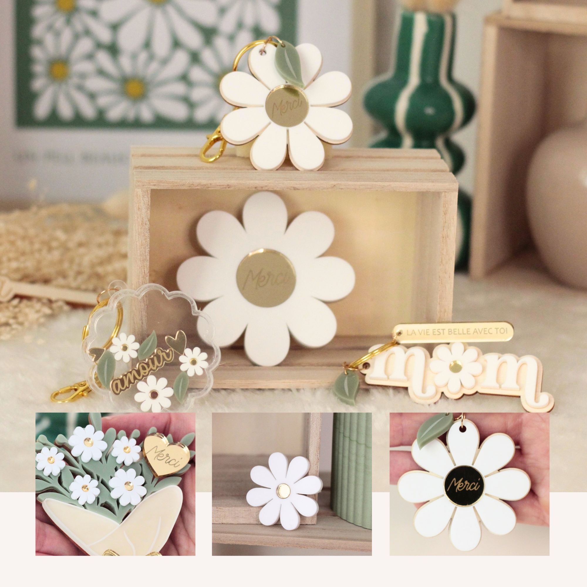 Collection Marguerite personnalisée avec cadeaux et décorations florales