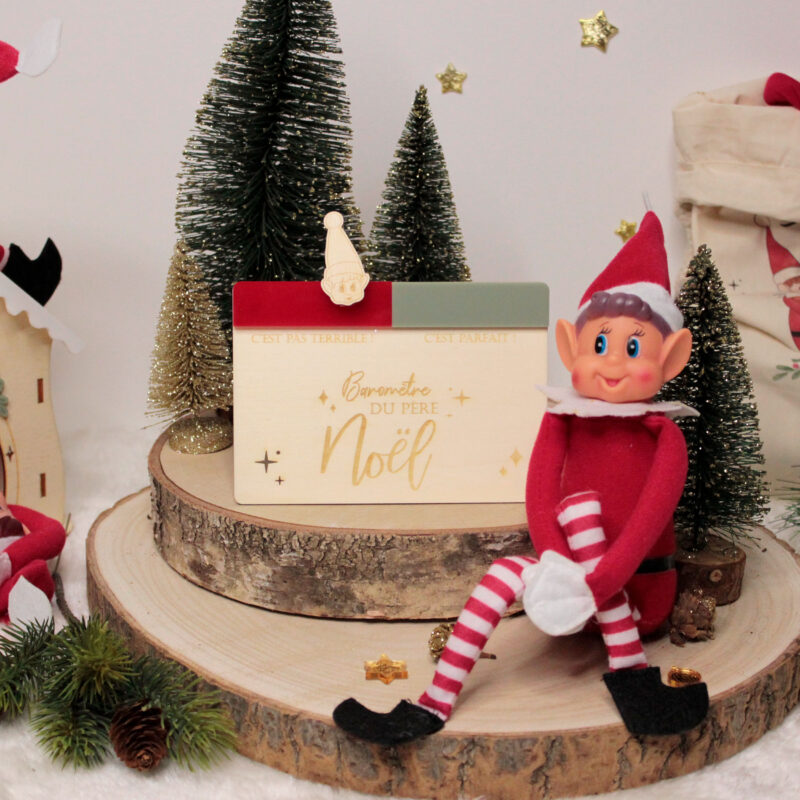 Décoration lutin de Noël avec baromètre en bois