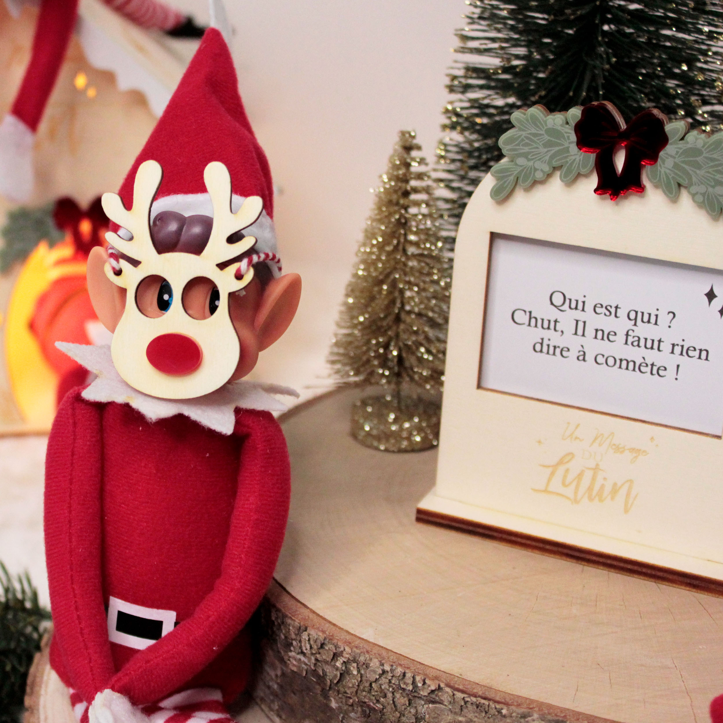 Lutin farceur de Noël avec accessoire renne et message