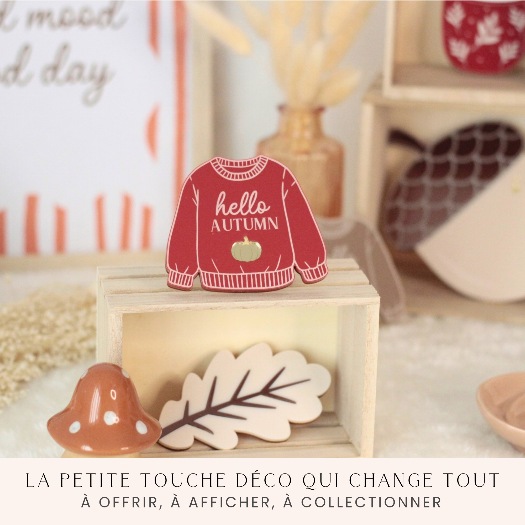 Magnet pull Hello Autumn terracotta dans une décoration chaleureuse de saison