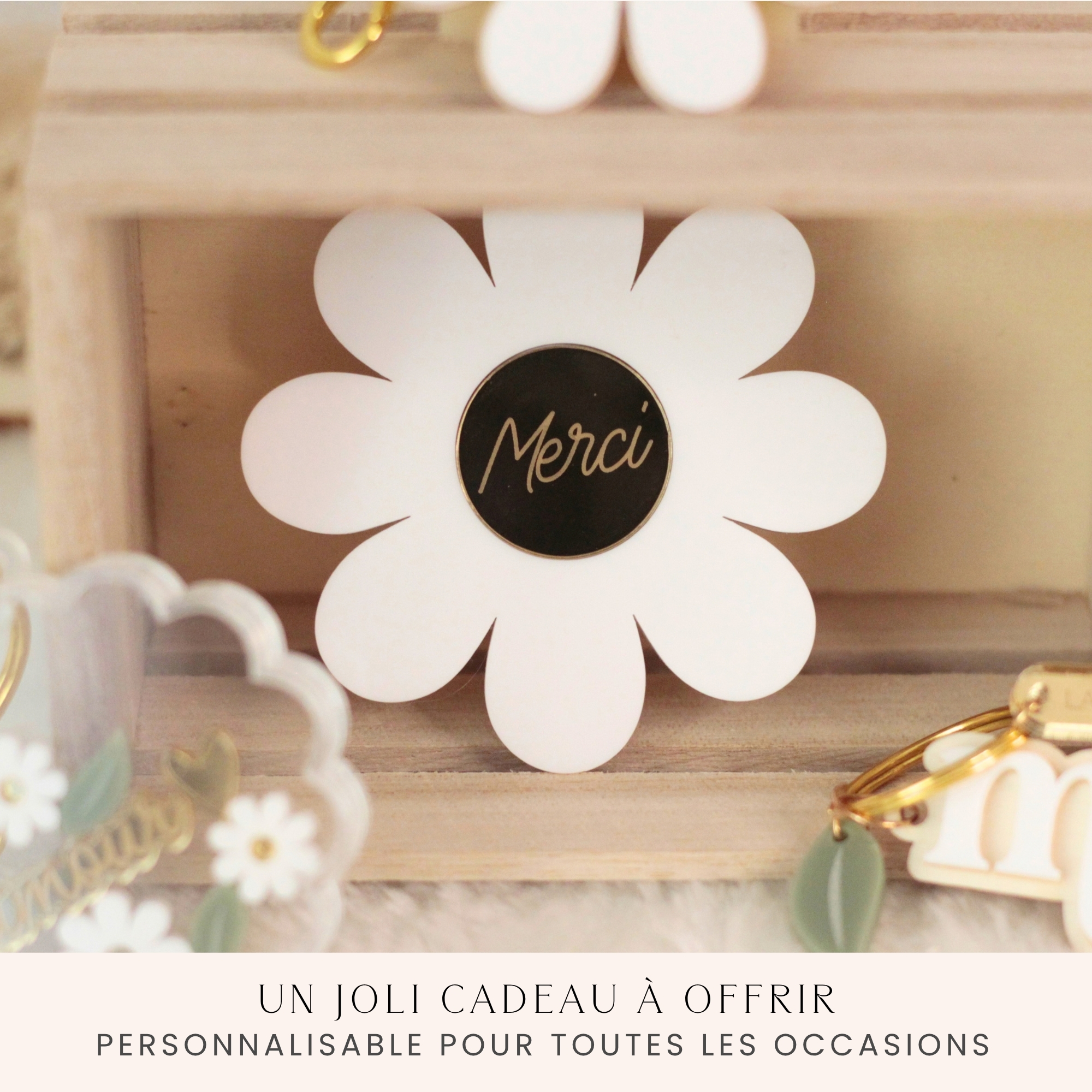 Miroir marguerite personnalisé à offrir avec petit mot gravé