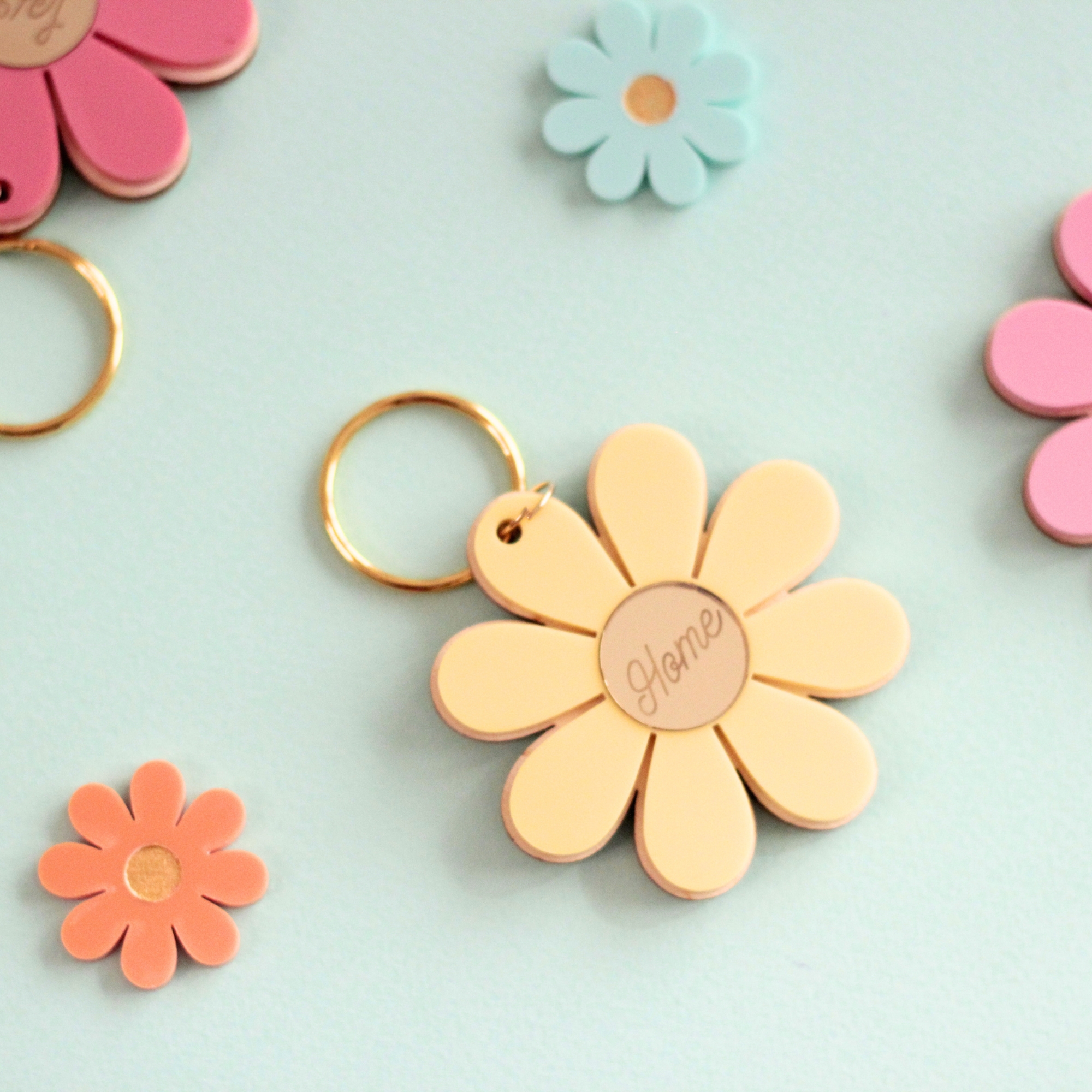 Porte-clés fleur pop jaune personnalisé Mood Flower Power