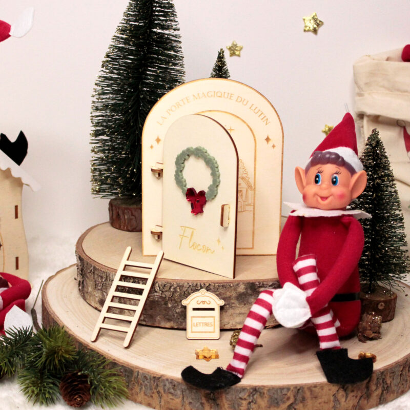 Petite porte du lutin en bois personnalisée avec échelle